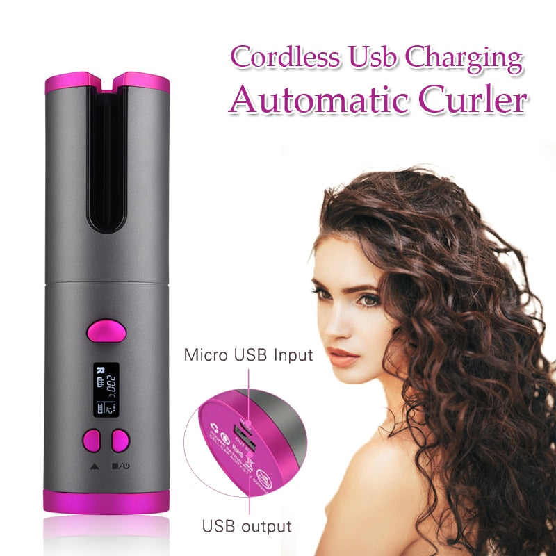 Auto Ceramic Wireless Curling Iron Hair Waver Tongs Beach Waves